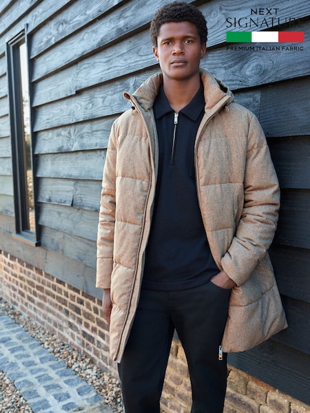Neutral Signature Wool Blend Shower Resistant Nova Fides Puffer Coat (B92492) | €171