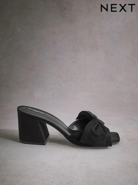 Black Tabitha Simmons Liv Leather Bow Block Mules (B92502) | AED166