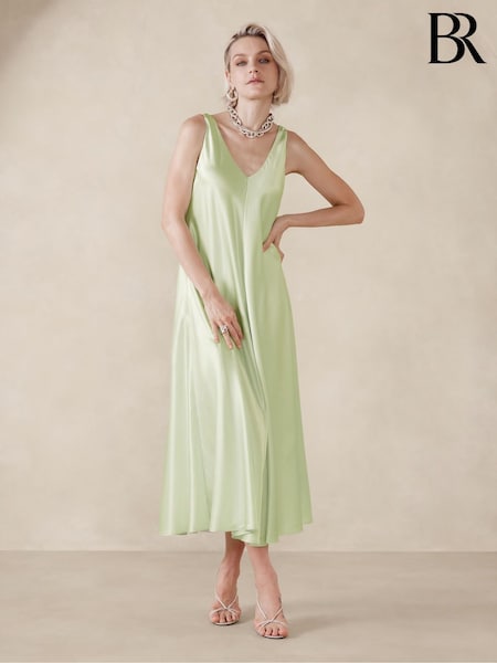 Banana Republic Green V-Neck Silk Midi Dress (B92515) | €173