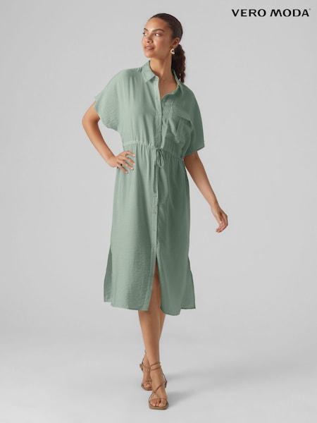 Verde - Rochie midi tip cămașă cu buzunare Vero Moda Utility (B92593) | 136 LEI