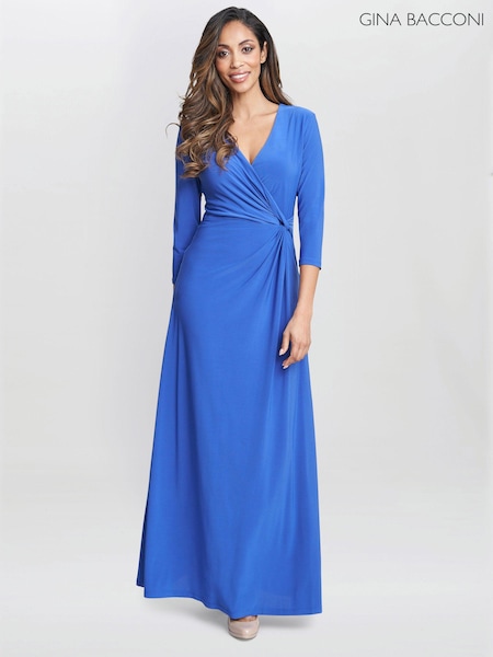Gina Bacconi Blue Celine Jersey Wrap Maxi Dress (B92597) | €185