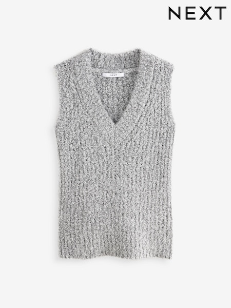 Grey Boucle V-Neck Knitted Tank Vest (B92604) | 74 QAR