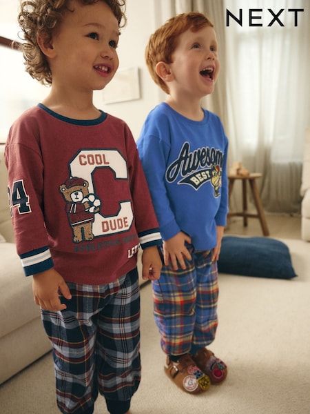 Navy Blue/Burgundy Red Varsity - Woven Bottom Check 100% Cotton Pyjamas 2 Pack (9mths-8yrs) (B92669) | 21 € - 28 €
