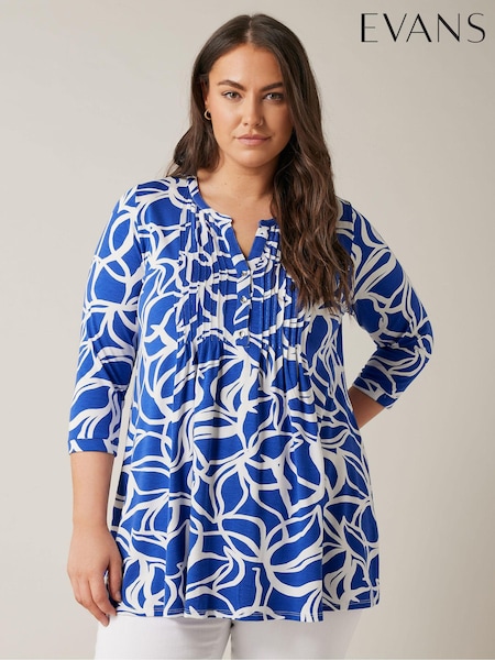 EVANS Curve Abstract Print Pintuck Blouse (B92696) | ₪161