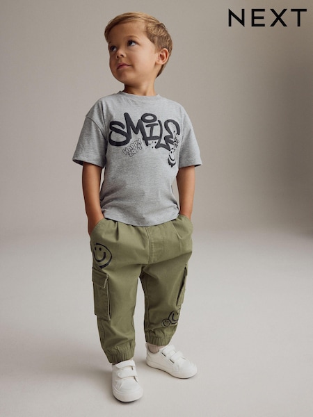 Khaki/Grey T-Shirt and Cargo Trousers Set (3mths-7yrs) (B92822) | R$ 205 - R$ 245