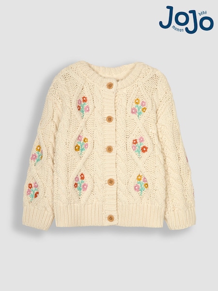 JoJo Maman Bébé Cream Embroidered Cosy Cable Cardigan (B92831) | €45