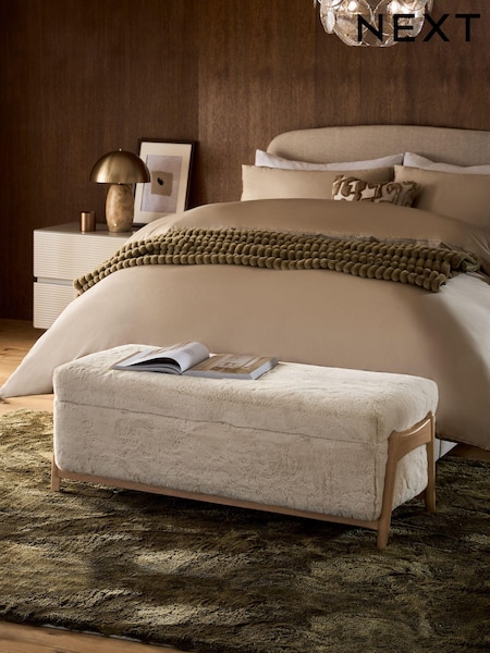 Oslo Faux Fur Natural Flinton Upholstered Storage Ottoman (B92838) | €435