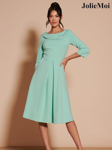 Jolie Moi 3/4 Sleeve Fold Neck Midi Dress (B92856) | €46