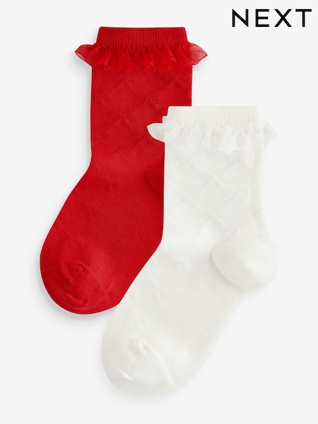 Fäulnis/Cream - Cotton Rich Bow Texture Ankle Socks 2 Pack with Organza Frill (B92909) | 5 € - 7 €