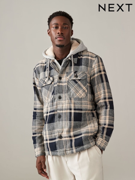 Grey Check Hooded Borg Lined Shacket (B92927) | €40