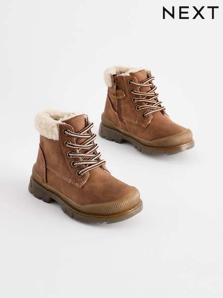 Tan Brown Bump Toe Lace Detail Boots with Inside Zip (B93010) | €15.50 - €18.50