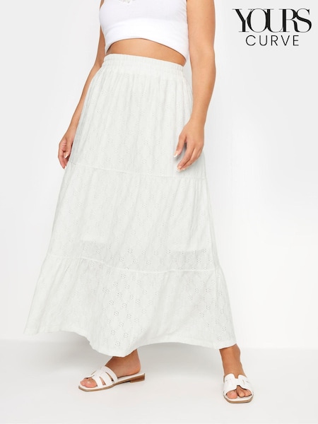 Yours Curve Anglaise Jersey Tiered Skirt (B93023) | 103 LEI