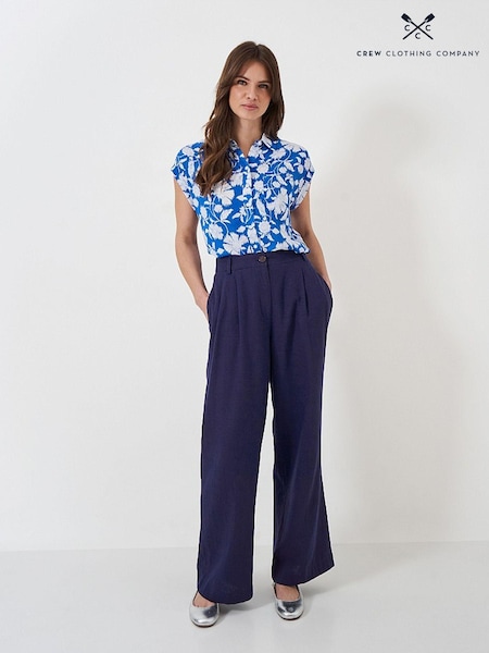 Crew Clothing Blue Linen Blend Wide Leg Trousers (B93052) | €43.50