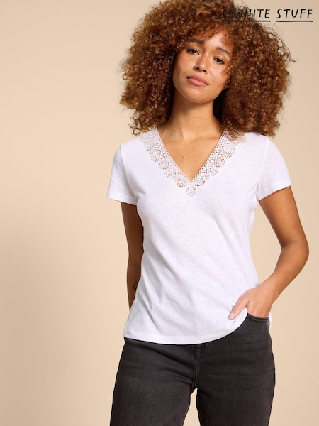 White Stuff Lace Ellie Linen Blend T-Shirt (B93061) | €47