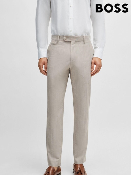 BOSS Natural Slim-Fit Trousers In A Micro-Patterned Cotton Blend (B93079) | €114