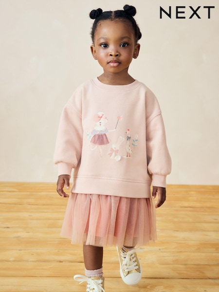 Light Pink Character Sweat Mesh Dress (3mths-7yrs) (B93094) | €13 - €15