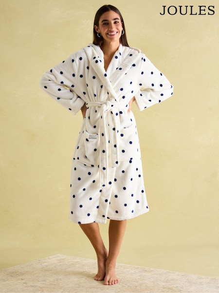 Crema - Joules Luna Fleece Dressing Gown With Hood (B93128) | 69 €