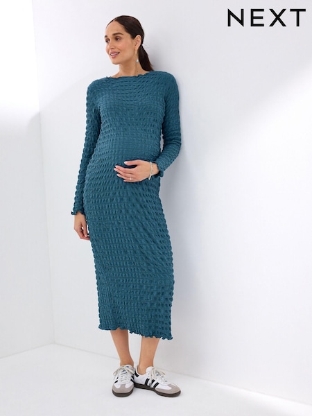 Blue Maternity Long Sleeve Textured Column Dress (B93158) | €13