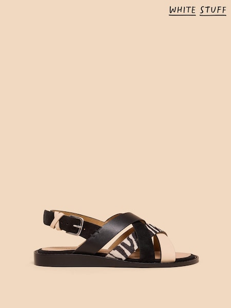 White Stuff Black Leather Holly Mini Wedges (B93167) | AED128