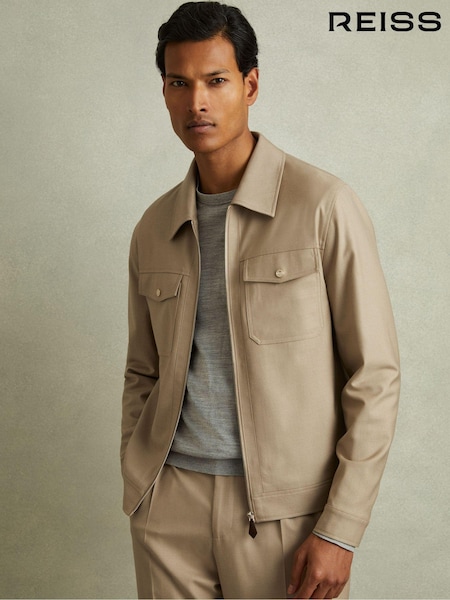 Reiss Light Camel Pound Moleskin Finish Trucker Jacket (B93169) | €287
