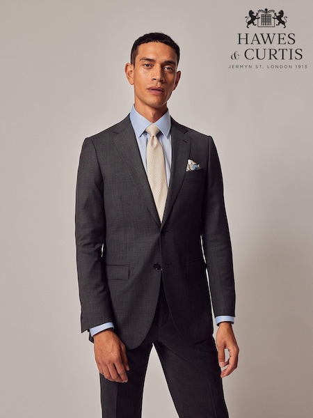 Hawes & Curtis Slim Grey Twill Suit Jacket (B93211) | AED608