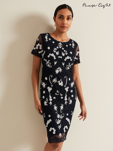 Phase Eight Blue Petite Florisa Embroidered Dress (B93224) | €213