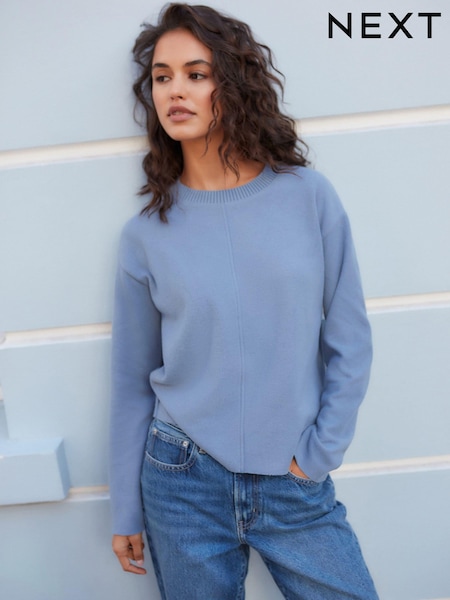 Vaalea Sininen - Cozy Soft Touch Rib Seam Detail Pyöreä kaula-aukko Neulepusero (B93330) | €25