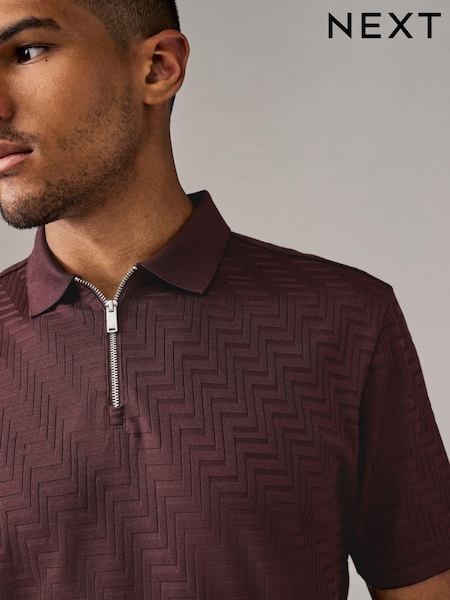Burgundy Red Regular Fit Smart Quarter Zip Polo Shirt (B93355) | €18