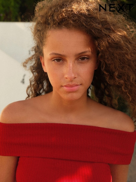 Red Bardot Off The Shoulder Summer Ribbed Top (B93408) | €13.50