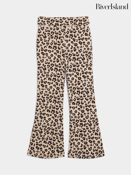بني - River Island Girls Rib Foldover Kickflare 100% Cotton Trousers (B93428) | ‏35 د.إ.‏