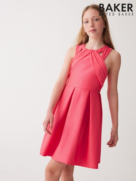 Baker by Ted Baker Coral Pink Chiffon Scuba Dress (B93536) | 116 QAR - 132 QAR