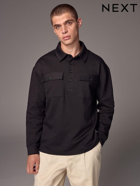 Black Chest Pocket Long Sleeve Rugby Shirt (B93714) | €19