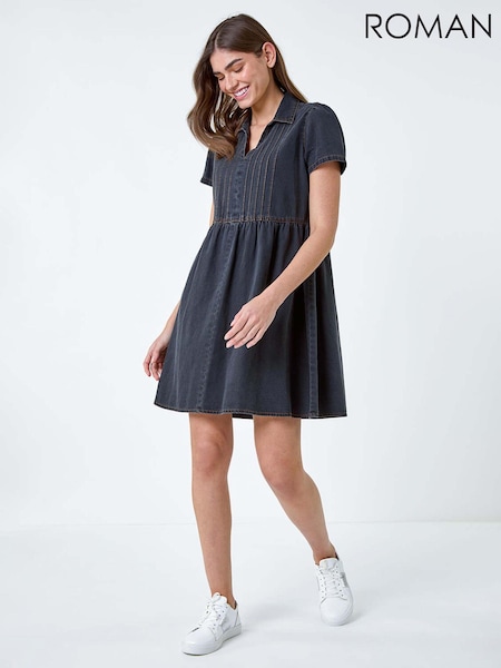 Roman Black 100% Cotton Denim Collared Dress (B93783) | €26