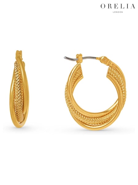 Orelia London Small 18k Gold Plating Interlocking Textured Hoops Earrings (B93857) | €9