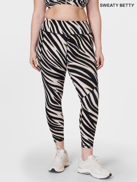 Sweaty Betty Black Waved Zebra Print Power Workout Leggings (B93861) | €56