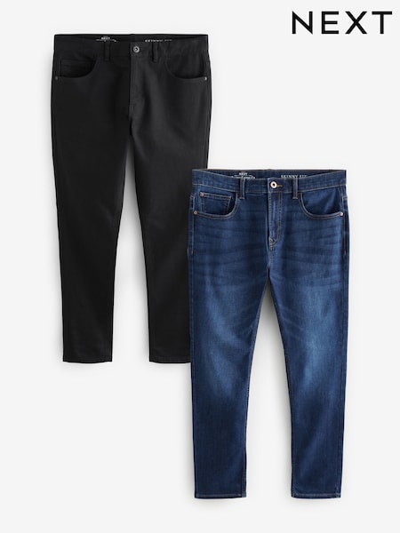Blue Mid/Black Solid 2 Pack Skinny Fit Classic Stretch Jeans (B93883) | kr607