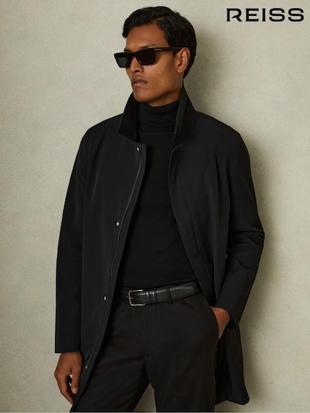 Reiss Black Logan Hybrid Removable Funnel Neck Overcoat (B93892) | €432