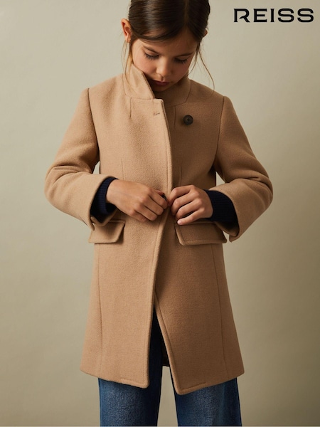 Reiss Camel Harlow 9-13 yrs Mid Length Wool Blend Coat (B93923) | AED864