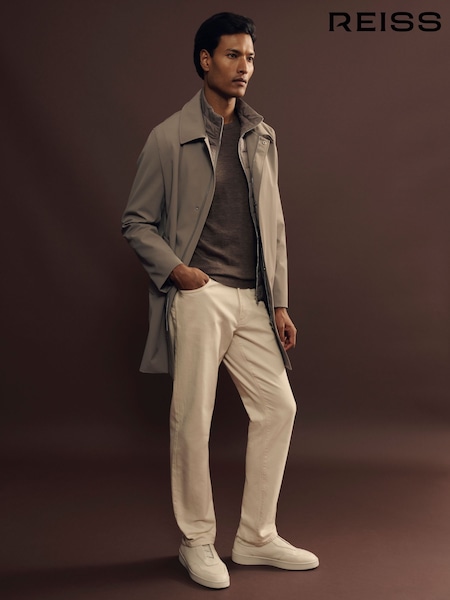 Reiss Taupe Logan Hybrid Removable Funnel Neck Overcoat (B93969) | $412