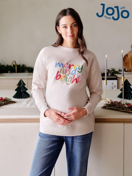 JoJo Maman Bébé Cream Maternity Merry And Bright Sweatshirt (B94031) | $69