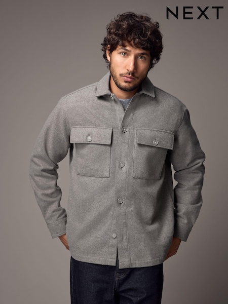 Grau - Twin Pocket Shacket Overshirt with Wool (B94195) | 36 €