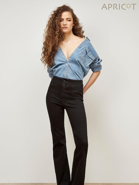 Apricot Black Rosa High Waisted Pintuck Flare Trousers (B94271) | €34