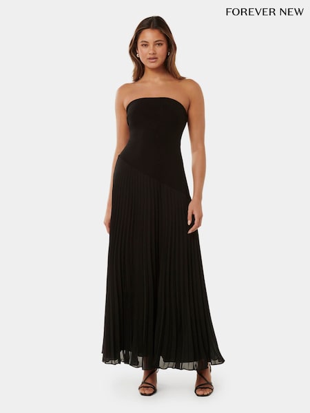 Forever New Black Capri Strapless Pleated Midi Dress (B94302) | €70