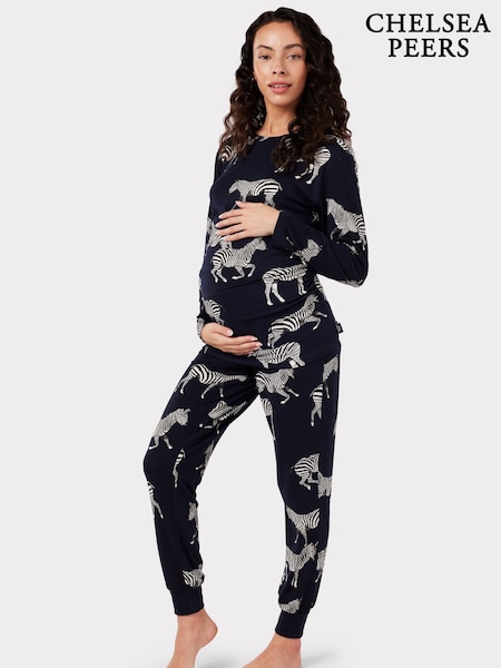 Chelsea Peers Blue Maternity Navy Zebra Classic Pyjamas Set (B94325) | AED221