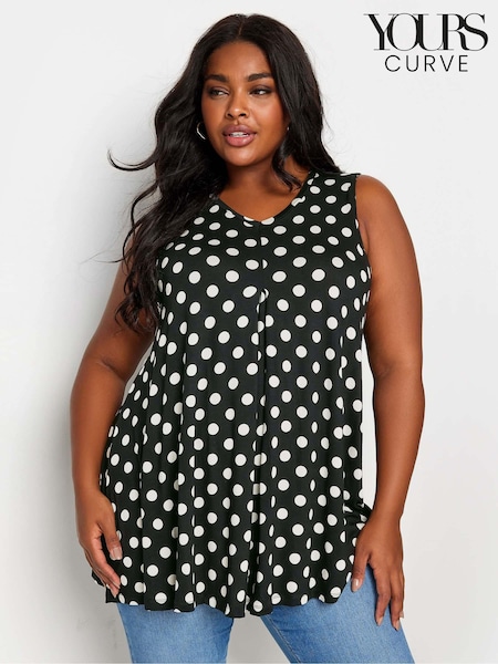 Yours Curve Black Dot Print Swing Vest Top (B94332) | €11