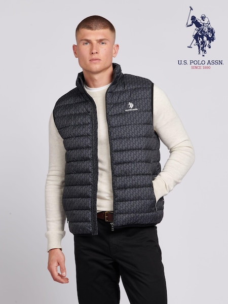 U.S. Polo Assn. Black Monogram Mens Quilted Gilet (B94397) | €119