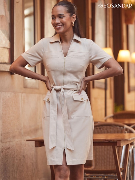 Sosandar Denim Belted Utility Dress (B94425) | ‏397‏₪