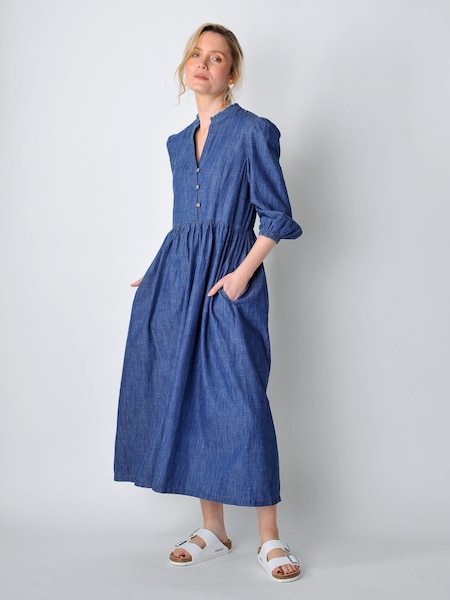 Burgs Womens Blue Valley Dress Midi Dress with Frill Detail and Large Pockets (B94451) | €38