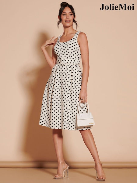 Кремовый - Jolie Moi 1950's Inspired Belted Swing Dress (B94454) | €40