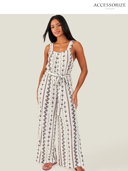 Accessorize White Fan Print Crinkle Jumpsuit (B94534) | €17